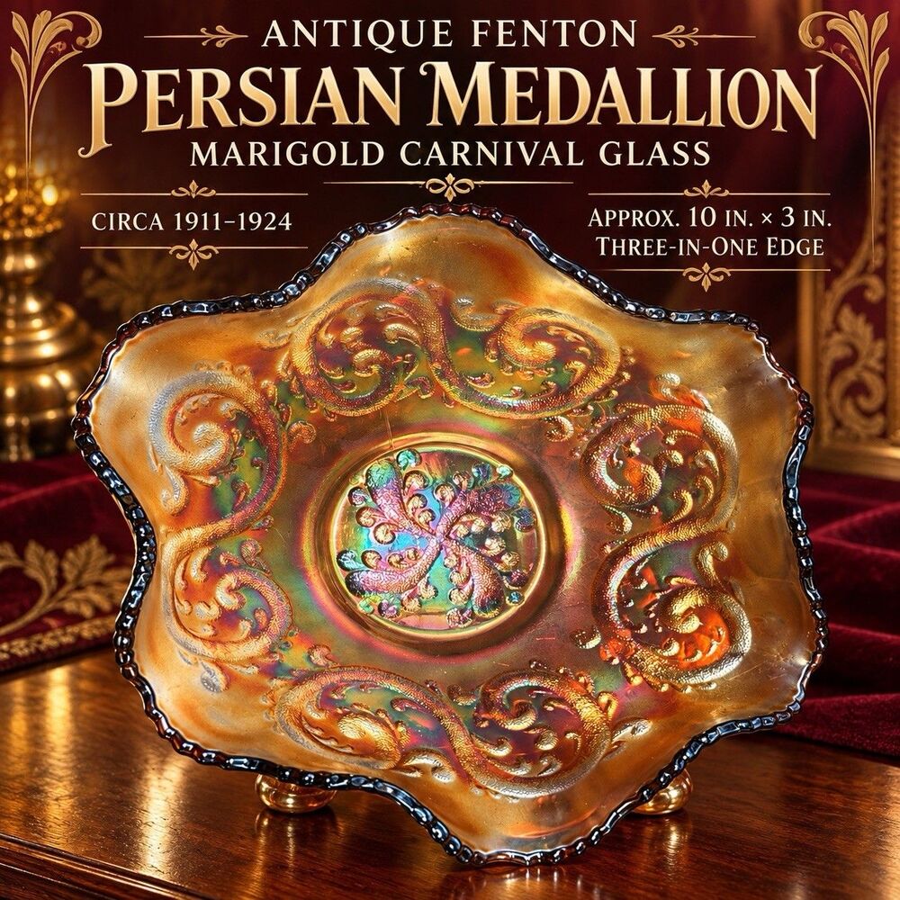 Vintage Fenton Persian Medallion Amethyst Carnival Glass Ruffled Bowl